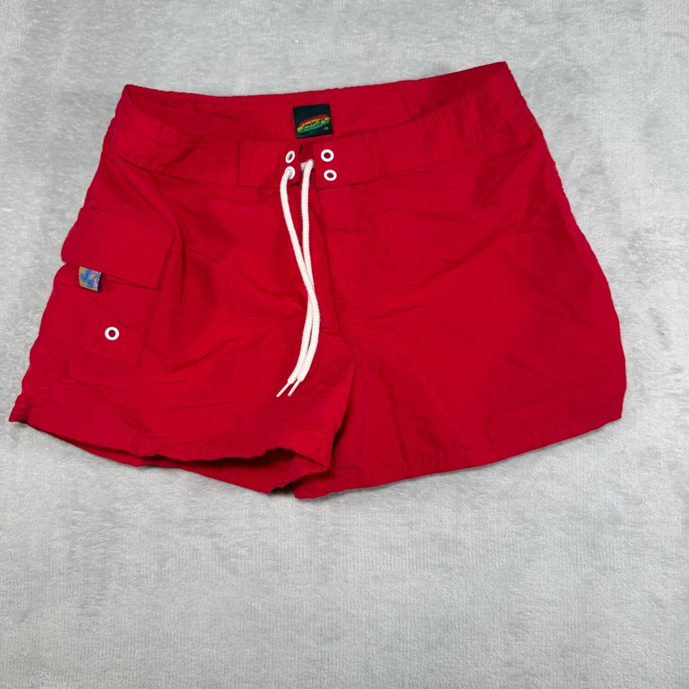 Jamaican Style Women's Red Board Swim Trunks Size 11 Cargo Pocket Beachwear